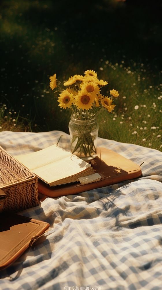 Book picnic sunflower furniture. Premium Photo rawpixel