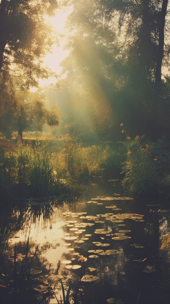 Pond landscape sunlight outdoors. AI generated Image by rawpixel.
