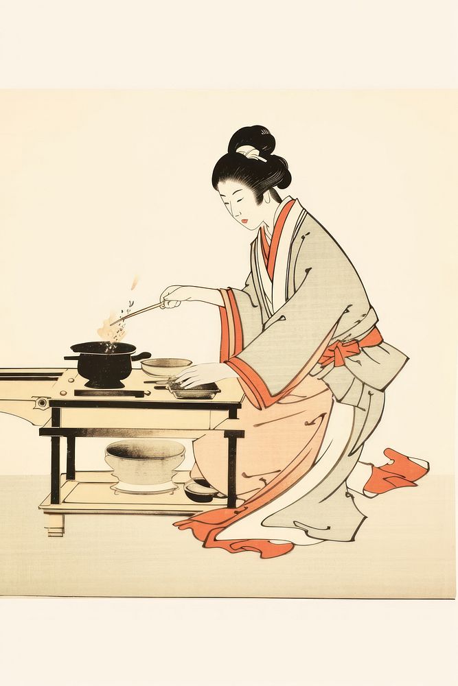 A woman cooking art painting adult. AI generated Image by rawpixel.