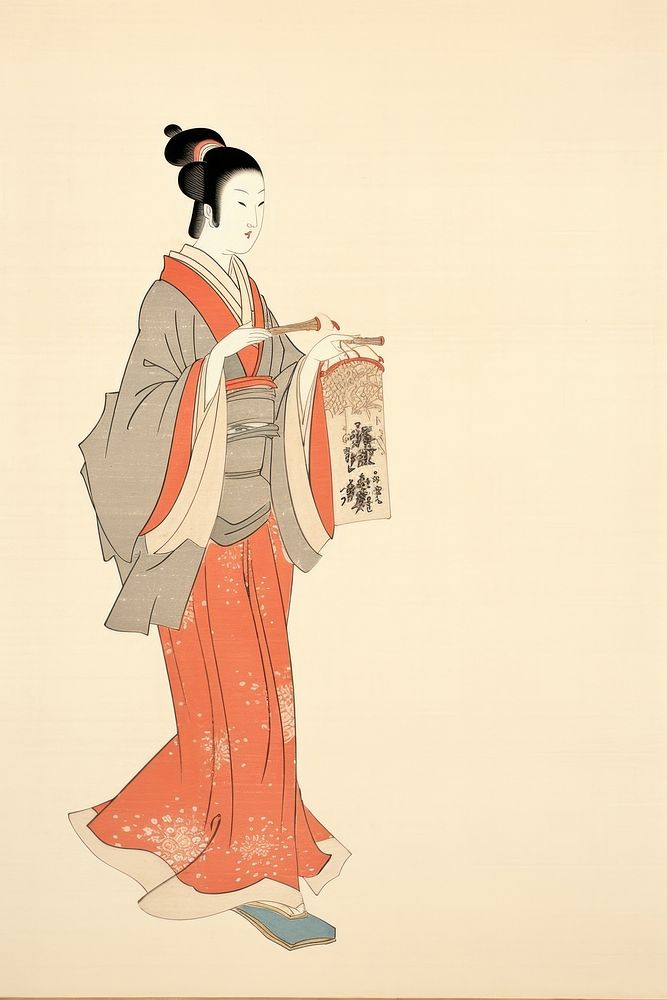 A woman buying a icecream cone art fashion kimono. AI generated Image by rawpixel.