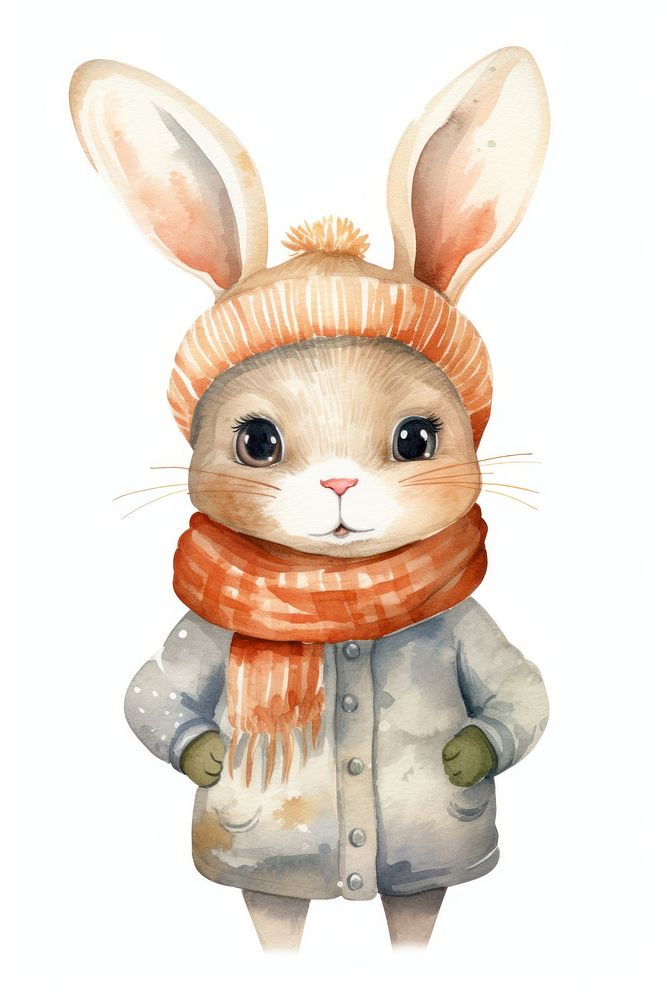 Rabbit winter cute white background. AI generated Image by rawpixel.
