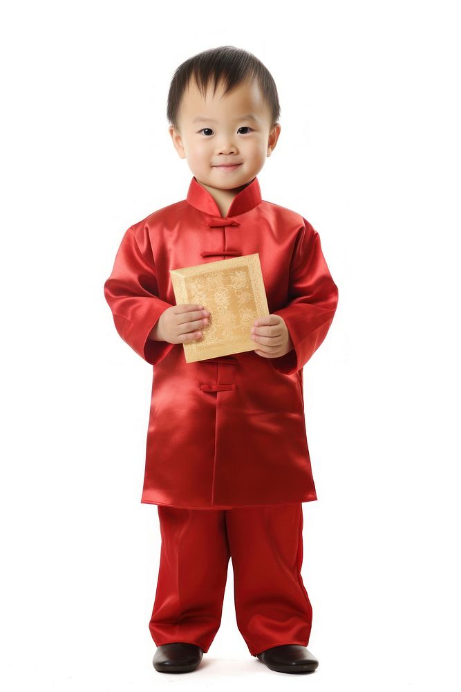 Young child receiving red envelope photography portrait robe. AI generated Image by rawpixel.
