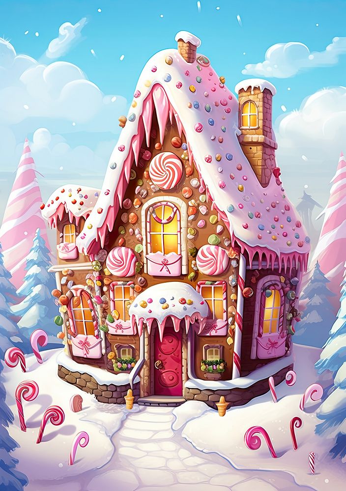 Cute gingerbread house dessert holiday food. AI generated Image by rawpixel.