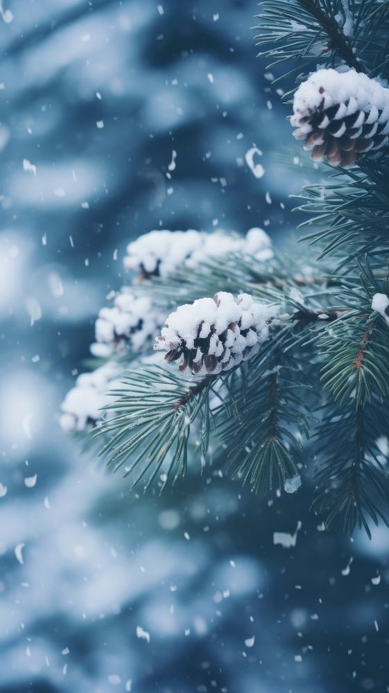 Pine tree snow backgrounds snowflake. AI generated Image by rawpixel.