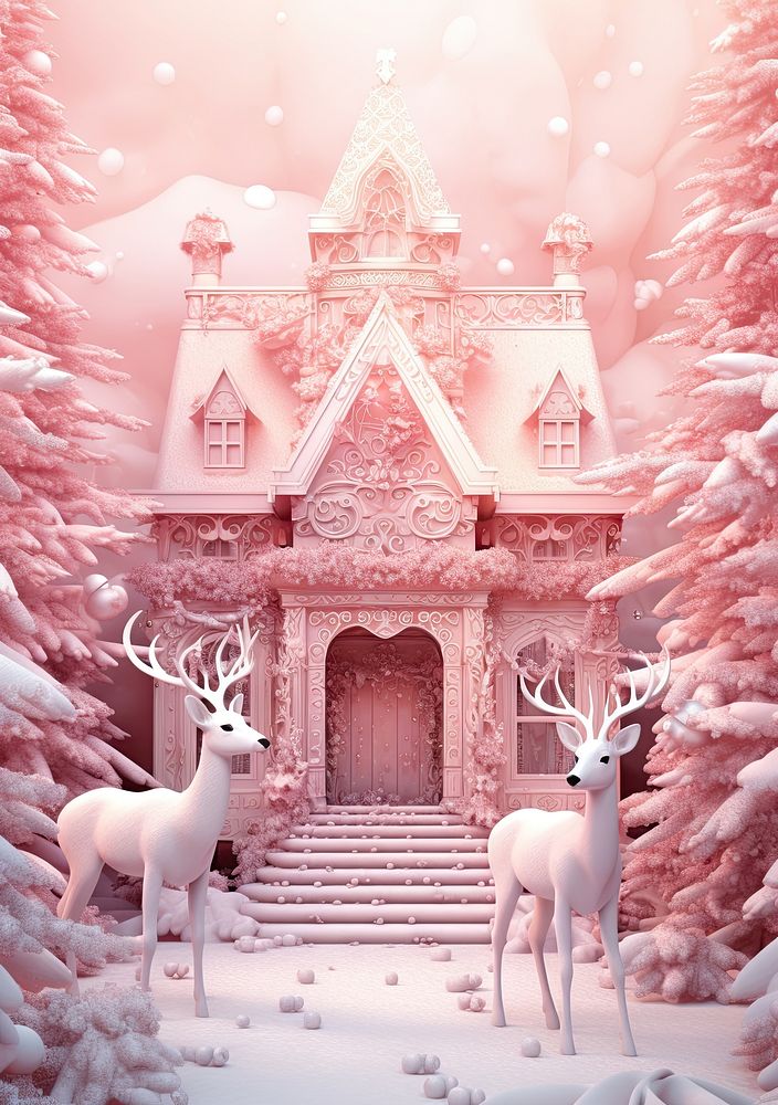 Gingerbread house christmas outdoors pink. AI generated Image by rawpixel.