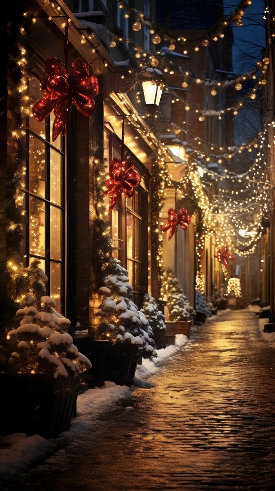 Christmas lights outdoors lighting street. AI generated Image by rawpixel.