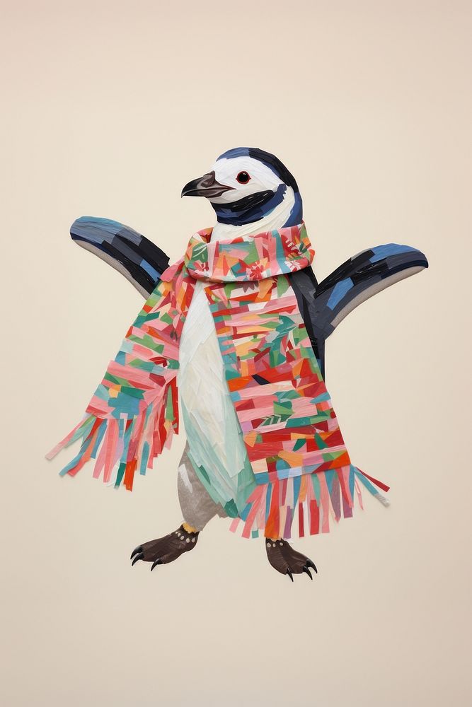 A panguin wearing a festive Christmas scarf penguin animal bird. AI generated Image by rawpixel.