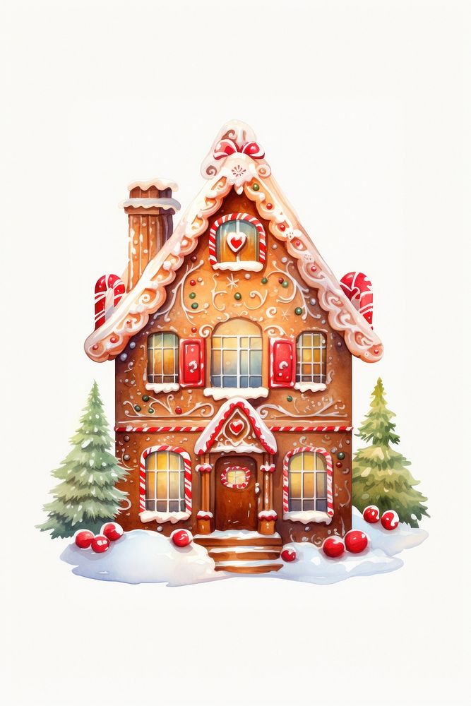 Gingerbread house christmas drawing confectionery. AI generated Image by rawpixel.
