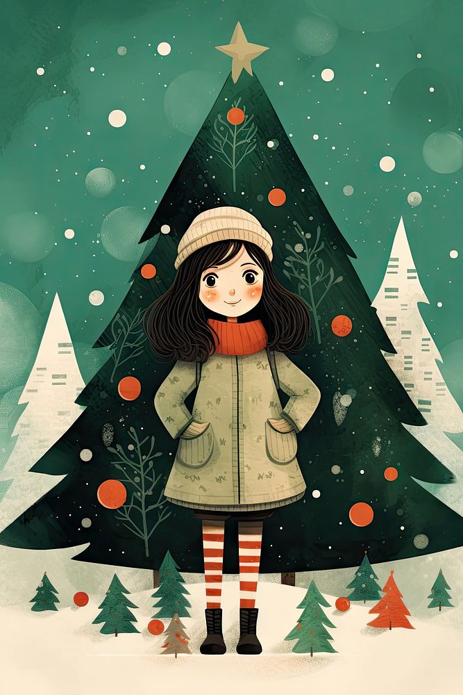 Christmas tree christmas child girl. AI generated Image by rawpixel.