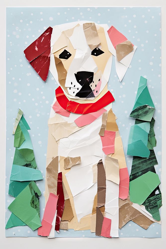 A dog wearing a festive Christmas scarf christmas collage craft. AI generated Image by rawpixel.