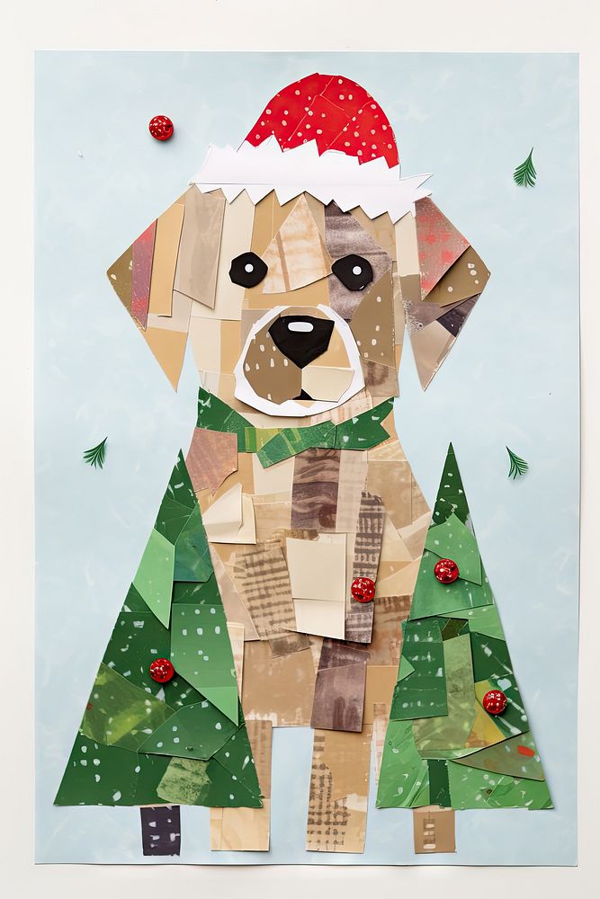 A dog wearing a festive Christmas scarf christmas collage shape. AI generated Image by rawpixel.