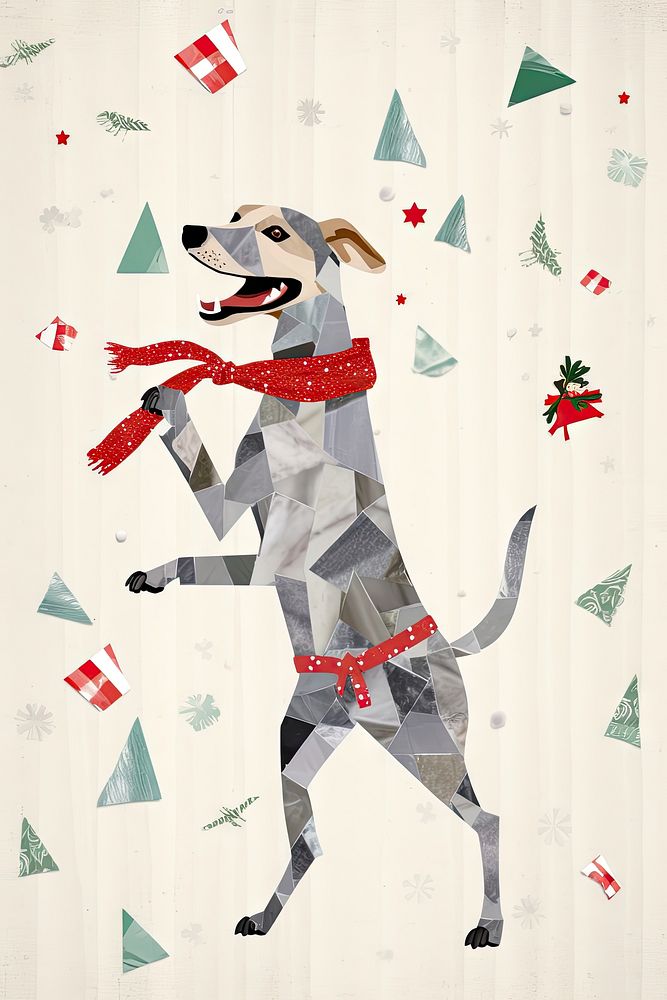 A festive dog wearing a Christmas scarf christmas pattern mammal. AI generated Image by rawpixel.