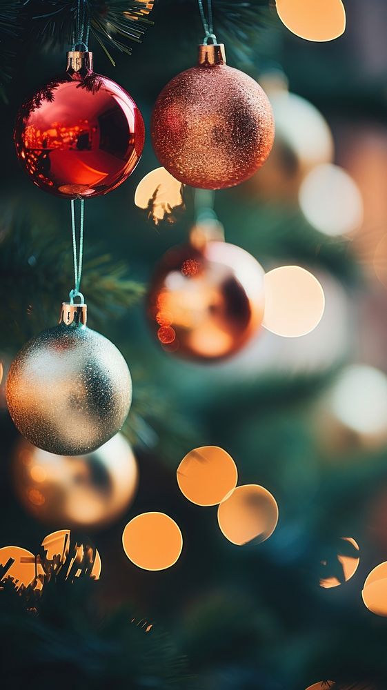 Christmas Tree With Baubles christmas backgrounds night. AI generated Image by rawpixel.