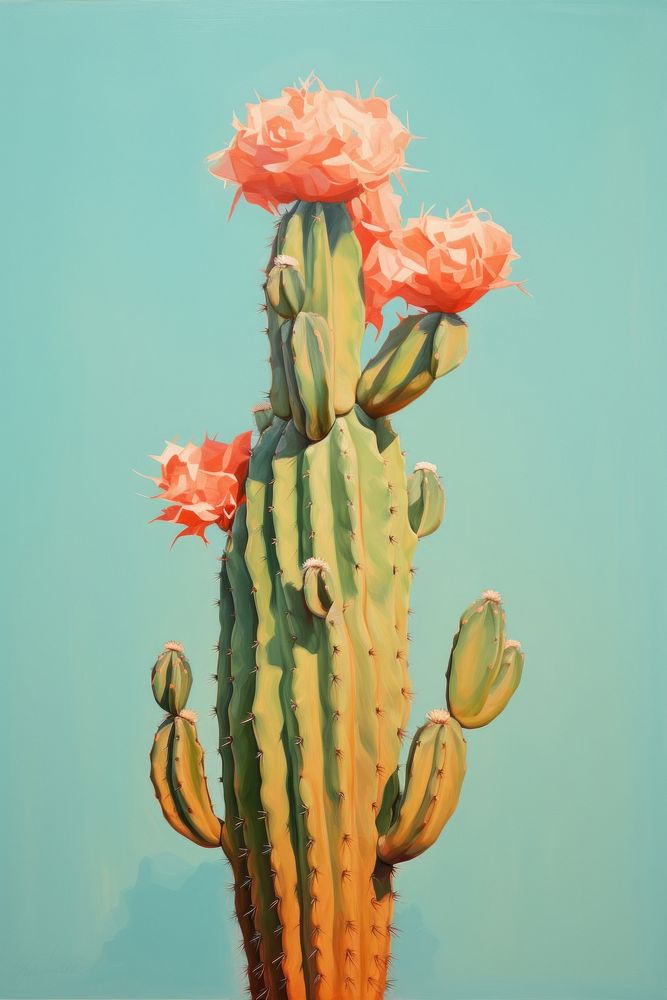 Beautiful tall cactus painting plant inflorescence. AI generated Image by rawpixel.