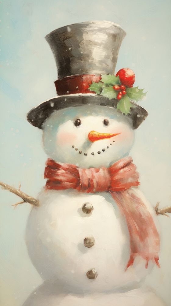 Snowman painting drawing winter. AI generated Image by rawpixel.
