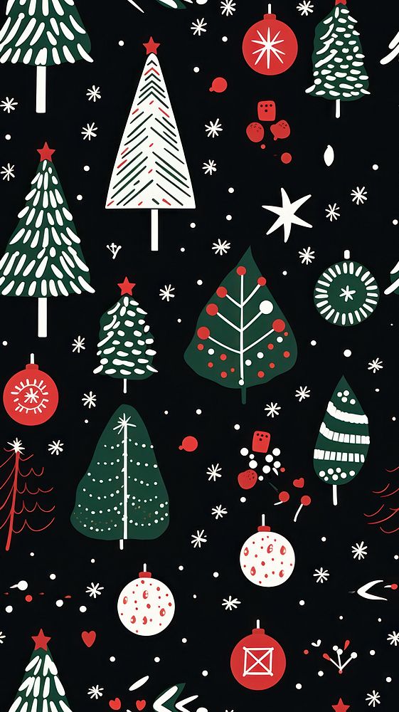 Christmas illustrated pattern tree gift. AI generated Image by rawpixel.