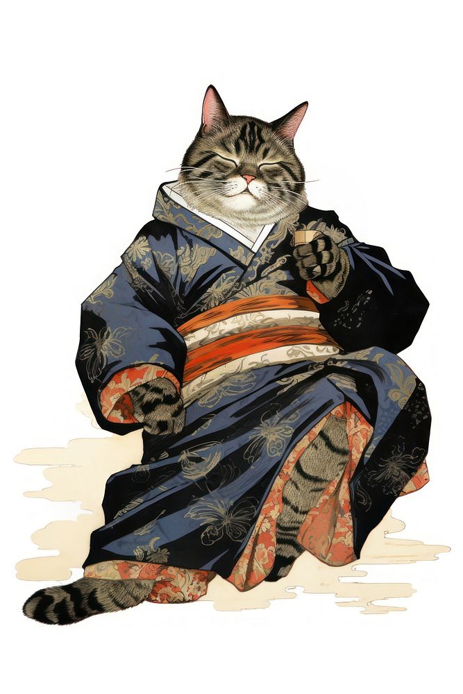Edo era cat drunk animal mammal pet. AI generated Image by rawpixel.