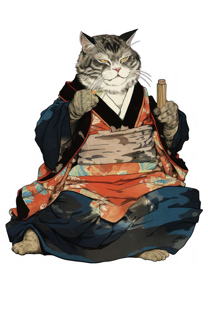 Edo era cat drunk animal mammal pet. AI generated Image by rawpixel.