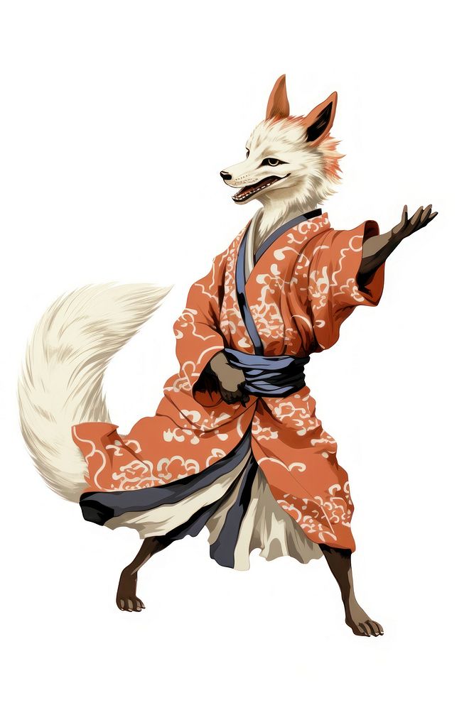 Edo era fox dancing costume mammal animal. AI generated Image by rawpixel.