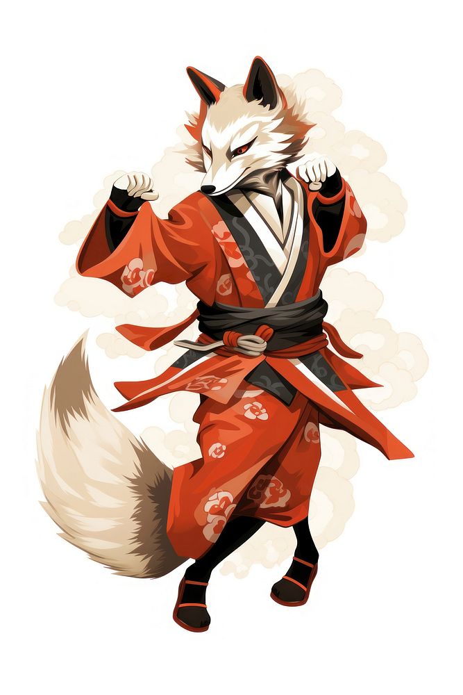 Edo era fox dancing white background representation publication. AI generated Image by rawpixel.