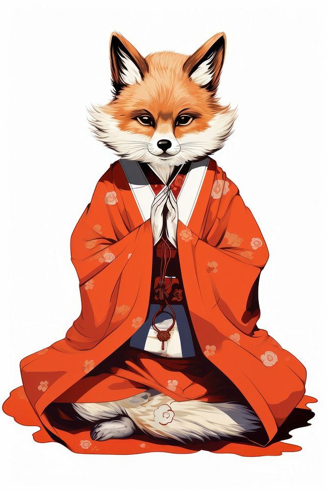 Edo era monk fox mammal white background cross-legged. AI generated Image by rawpixel.