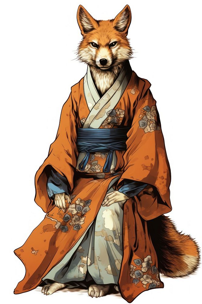 Edo era merchant fox mammal animal robe. AI generated Image by rawpixel.