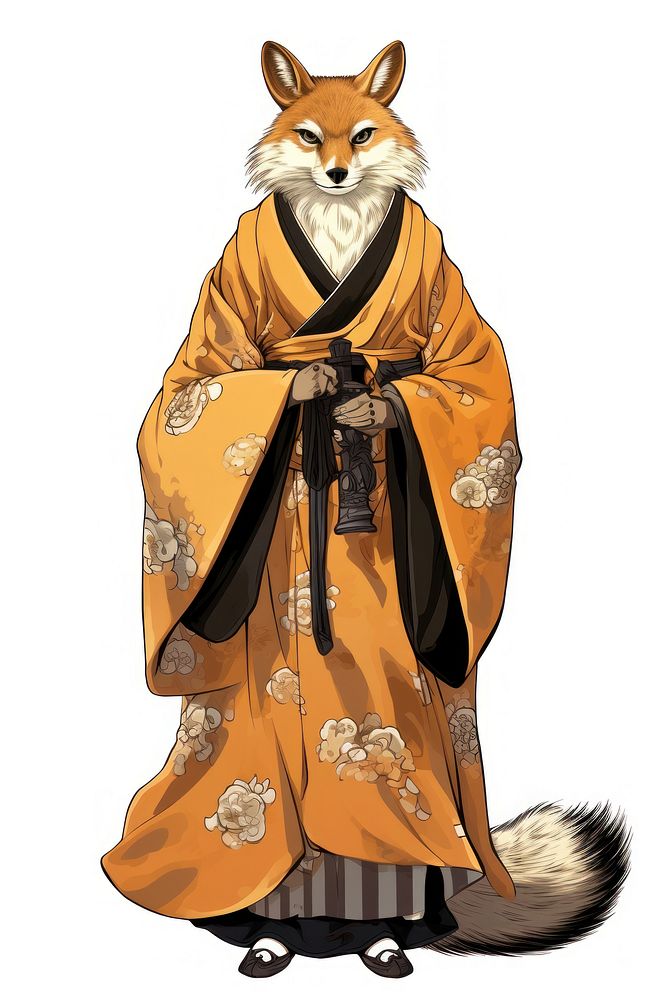 Edo era monk fox kimono robe white background. AI generated Image by rawpixel.