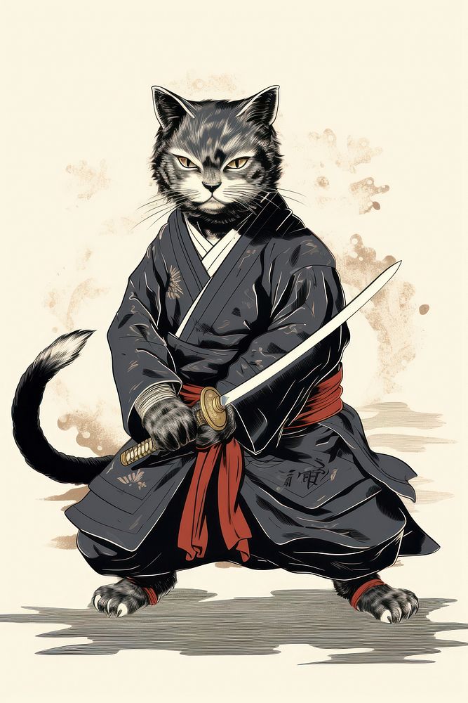 Edo era ninja cat animal mammal sword. AI generated Image by rawpixel.