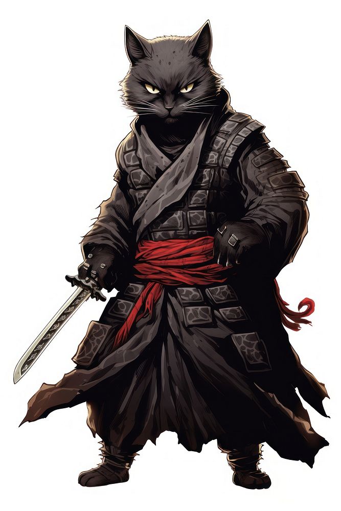 Edo era ninja cat weapon adult white background. AI generated Image by rawpixel.