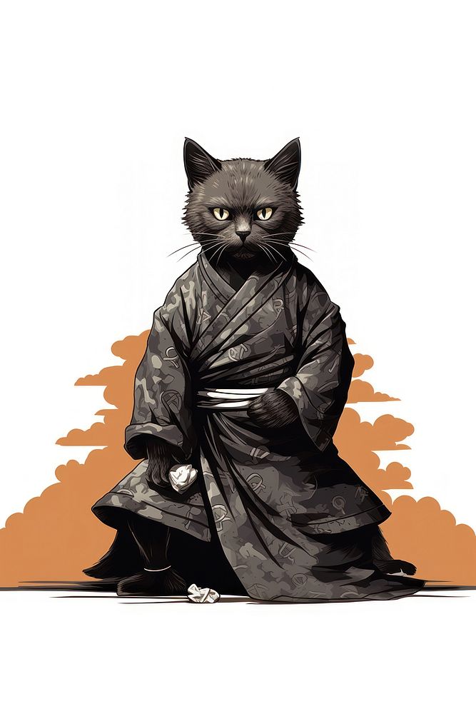 Edo era ninja cat animal mammal robe. AI generated Image by rawpixel.
