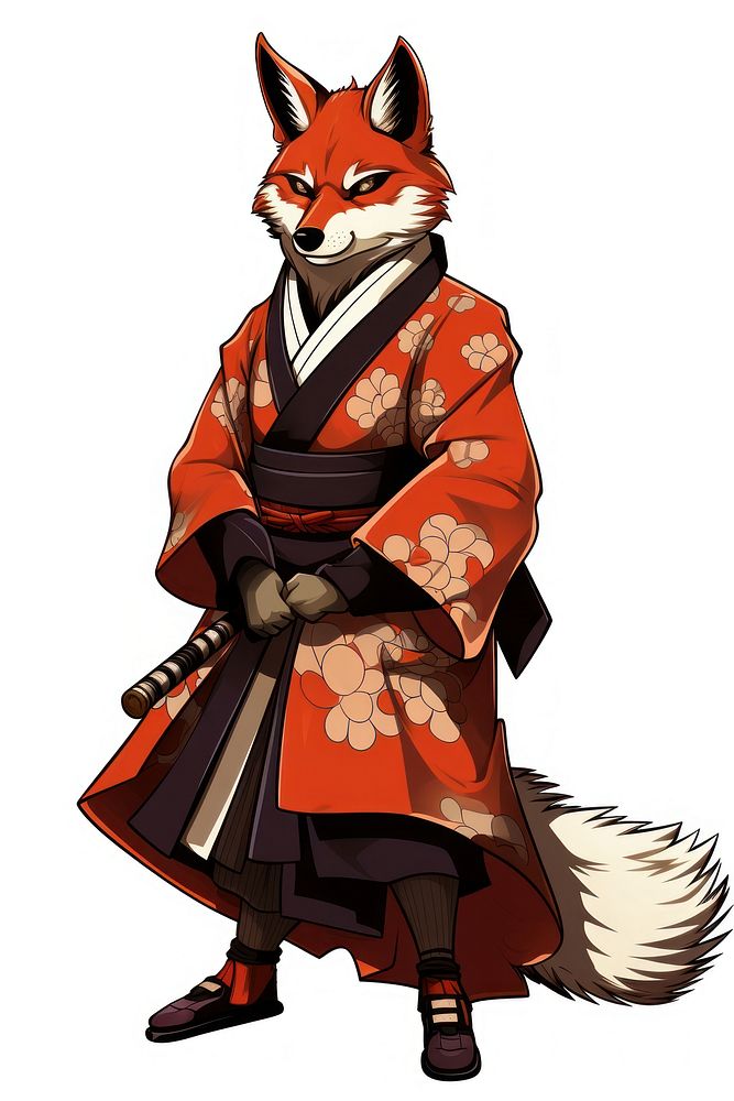 Edo era shogun fox adult white background standing. AI generated Image by rawpixel.