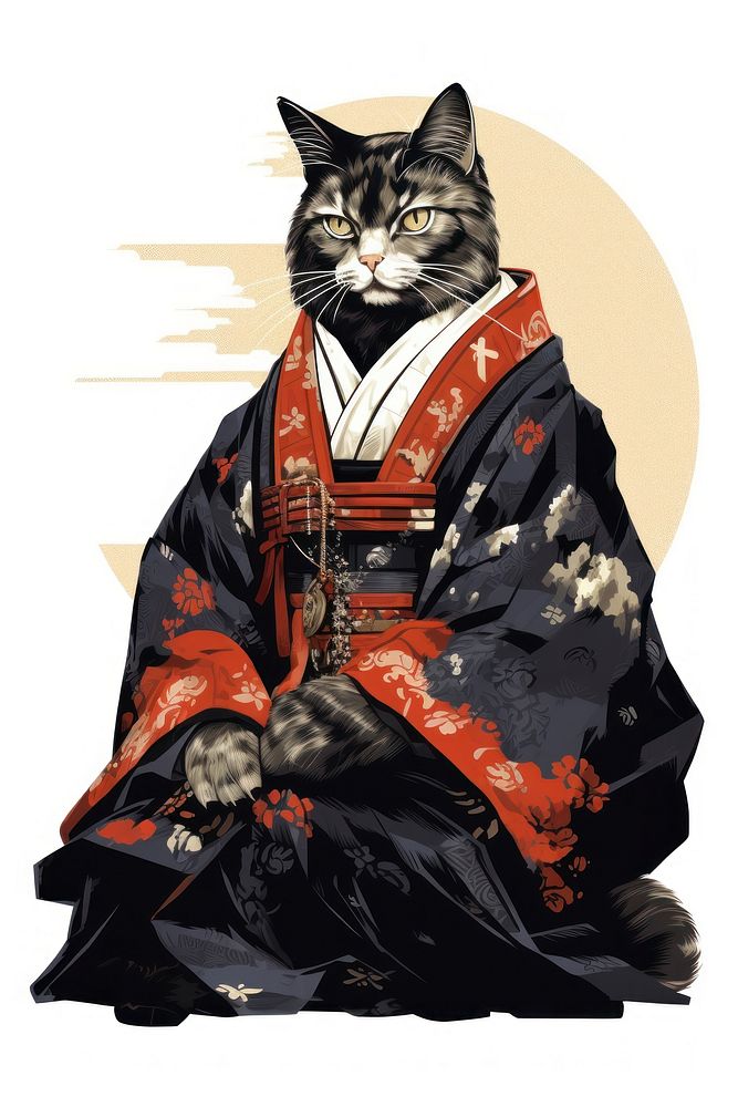 Edo era shogun cat animal mammal kimono. AI generated Image by rawpixel.