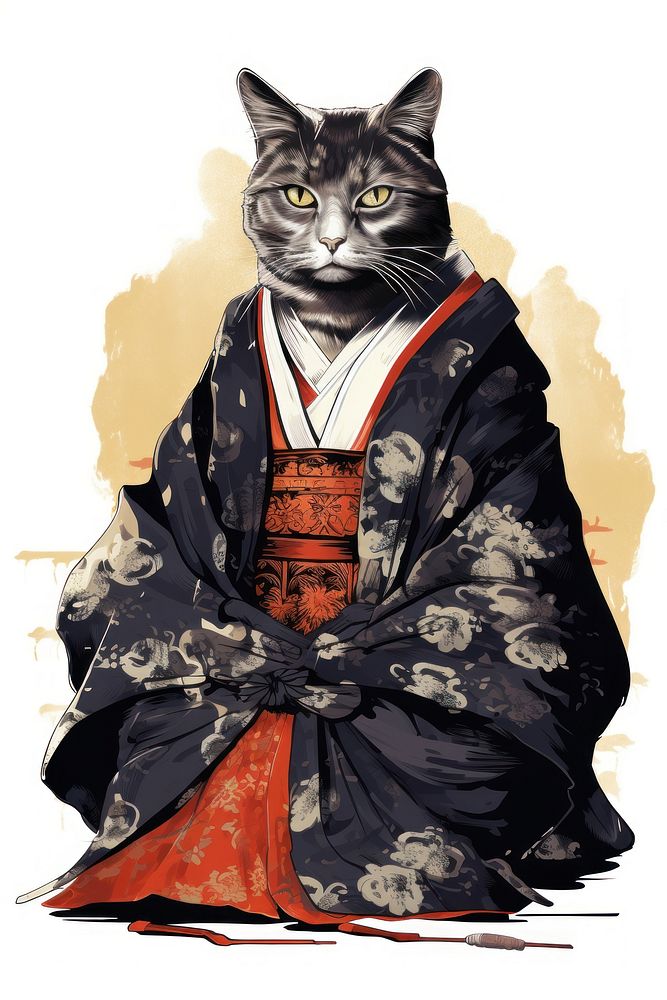 Edo era shogun cat portrait animal mammal. AI generated Image by rawpixel.
