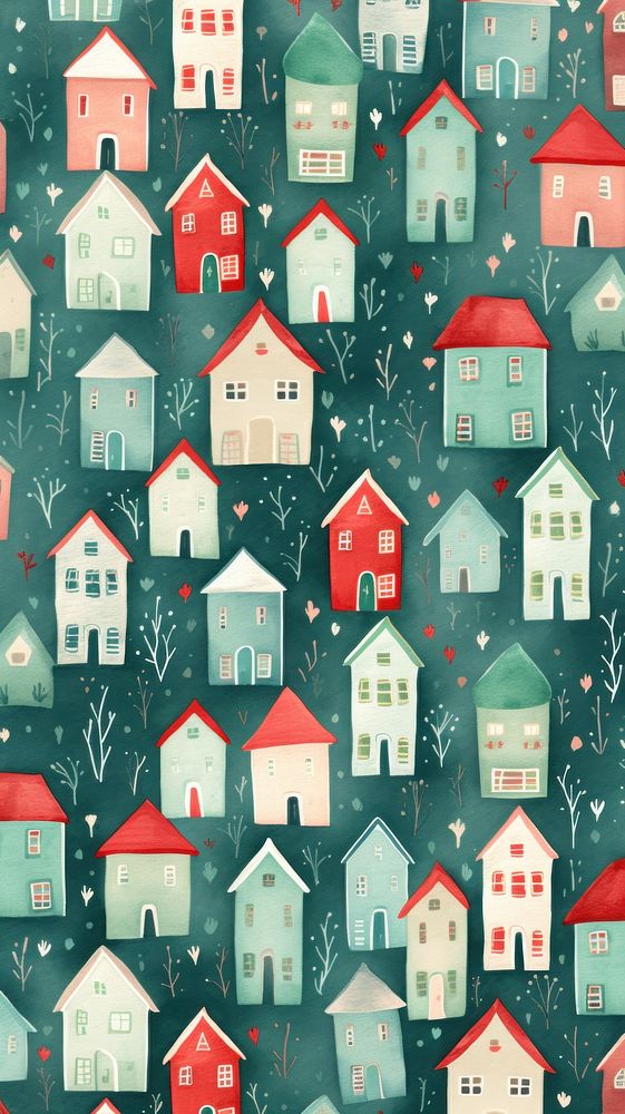 Festive christmas cottages pattern red confectionery. AI generated Image by rawpixel.