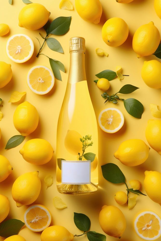 Champange bottle lemon fruit drink. AI generated Image by rawpixel.