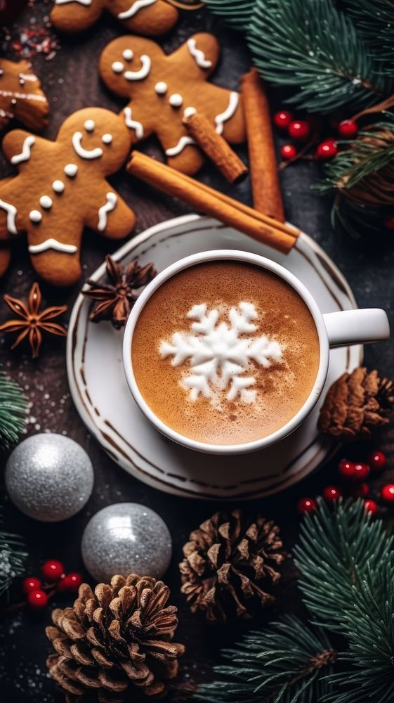 Cups hot chocolates decoration christmas coffee