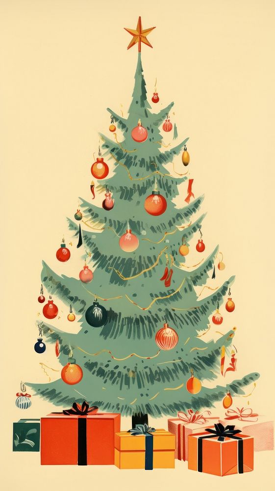 Christmas tree cartoon drawing. AI generated Image by rawpixel.