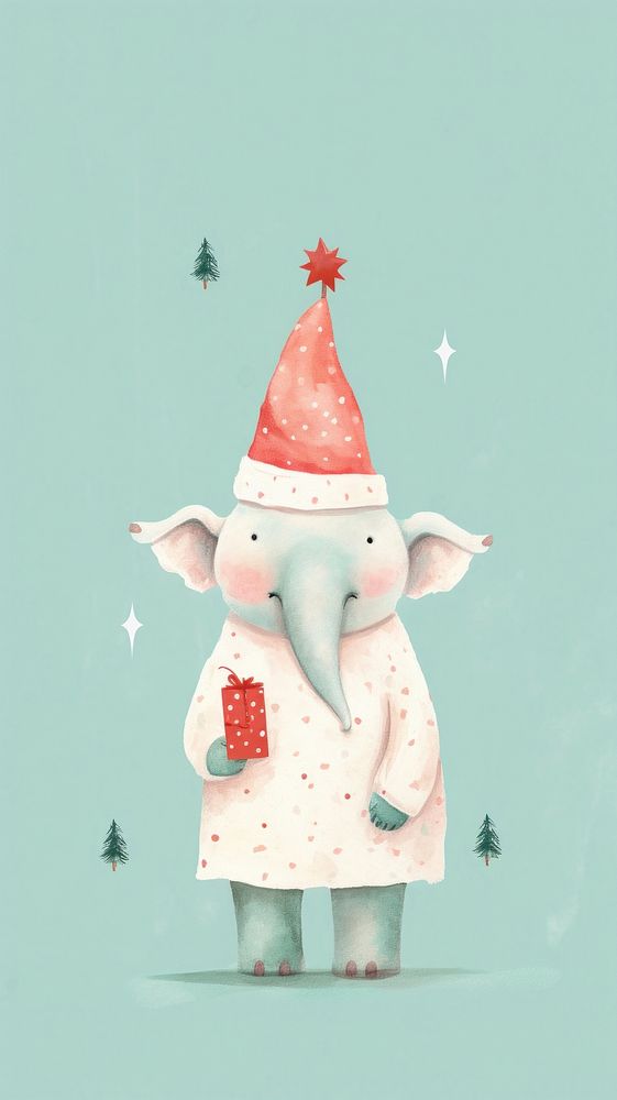 A happy elephant celebrating christmas drawing animal nature. AI generated Image by rawpixel.