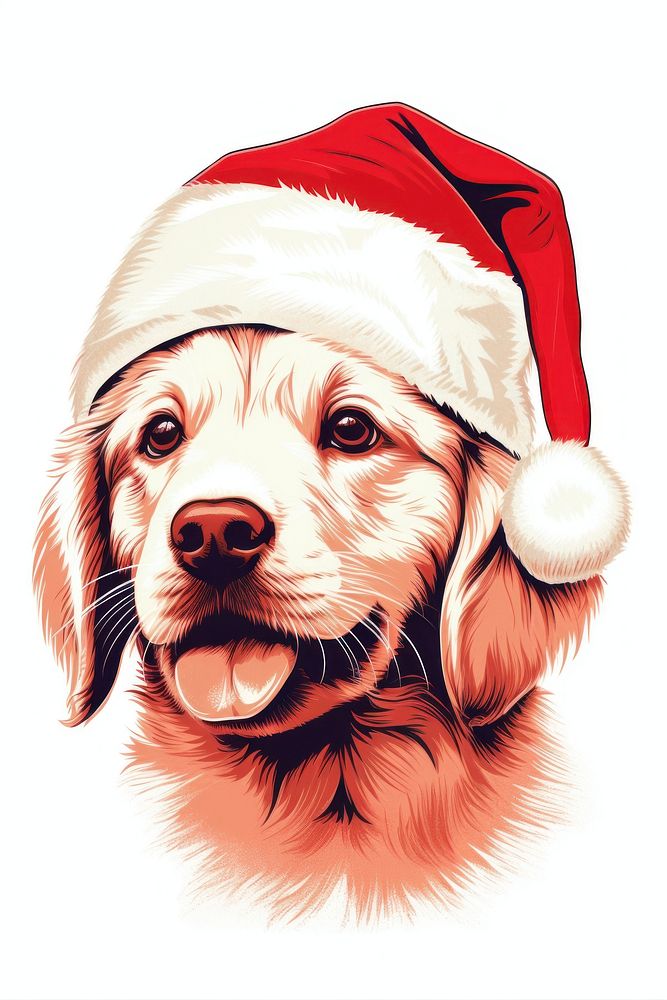 Dog wear santa hat drawing Free Photo Illustration rawpixel