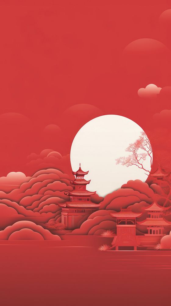 Chinese red architecture landscape. AI generated Image by rawpixel.