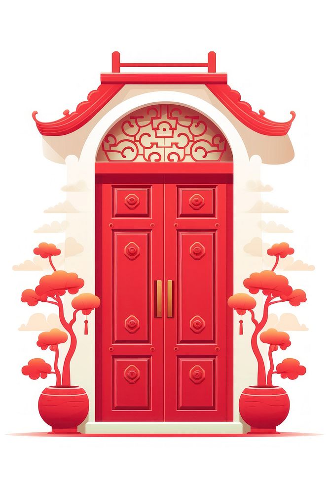 Paper door banner red chinese new year white background. AI generated Image by rawpixel.