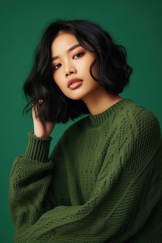 Asian girl sweater portrait photo. AI generated Image by rawpixel.