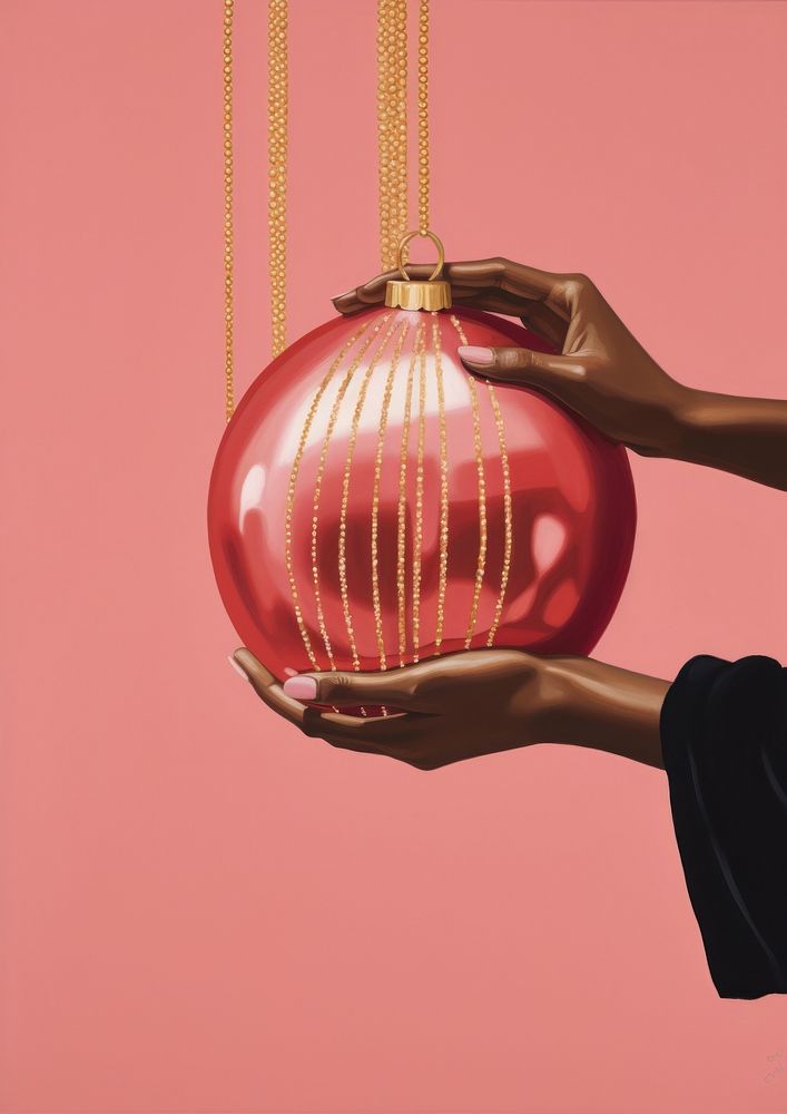 Hands place baubles around a pink christmas tree adult red celebration. AI generated Image by rawpixel.
