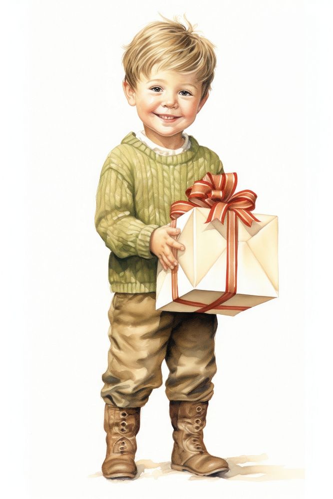 Happy boy holding christmas gift child white background celebration. AI generated Image by rawpixel.
