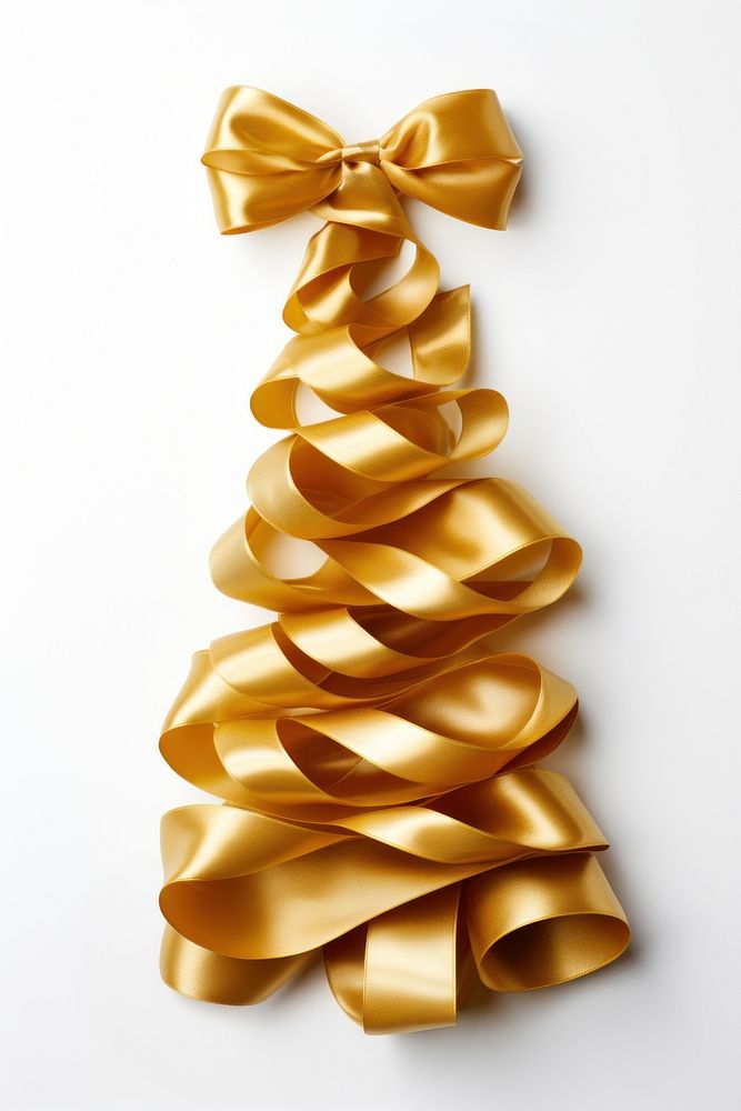 Christmas tree gold ribbon white. AI generated Image by rawpixel.