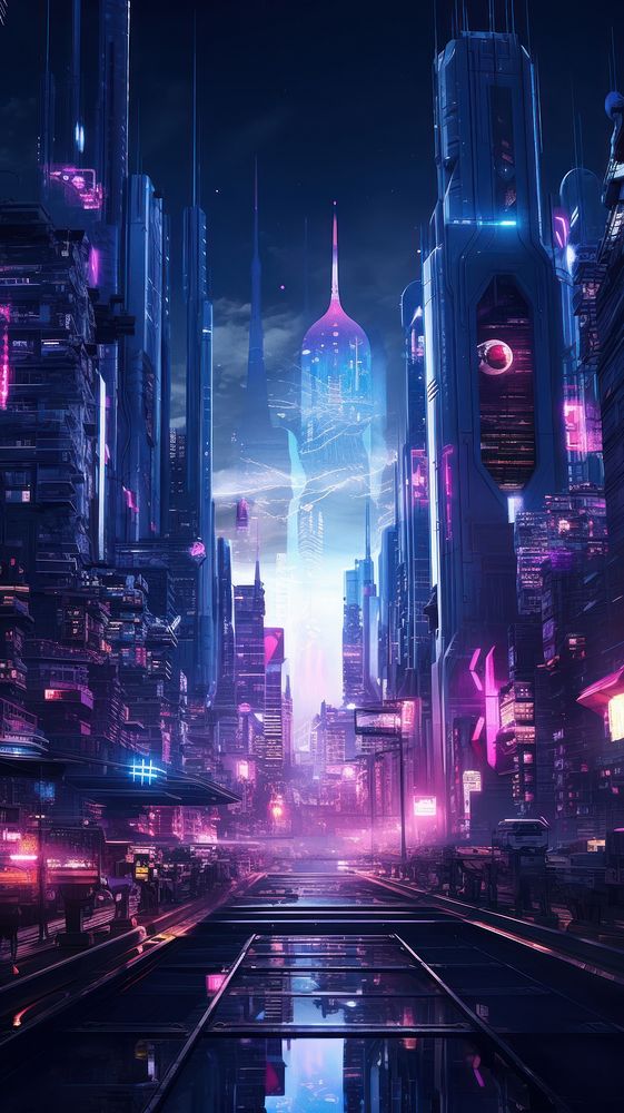A diversity cyberpunk background architecture metropolis cityscape. AI generated Image by rawpixel.