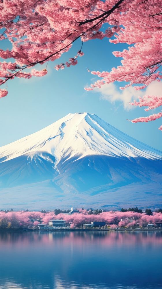 Fuji mountain background landscape outdoors blossom. 
