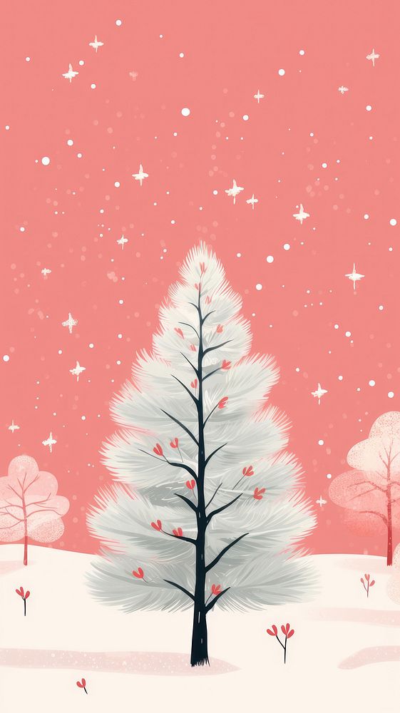 Snowy Christmas tree illustrated christmas outdoors. AI generated Image by rawpixel.