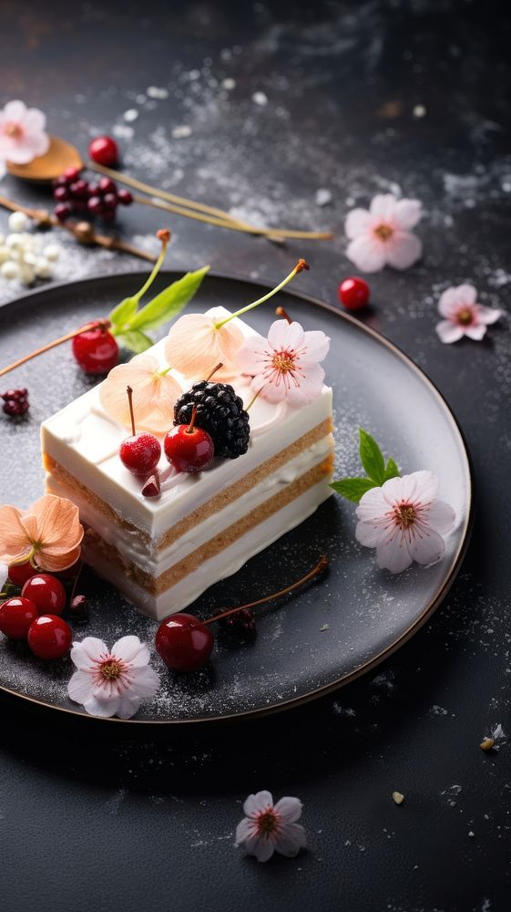 Cake background dessert plate food. AI generated Image by rawpixel.