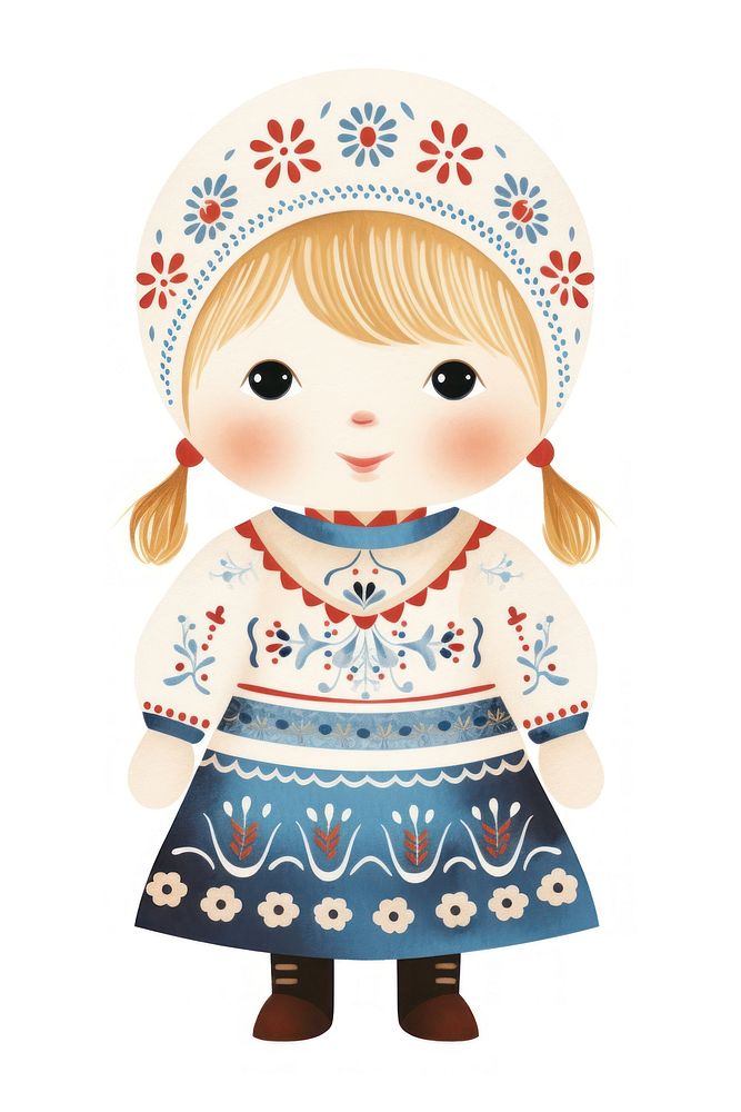 A child cute doll white background. AI generated Image by rawpixel.